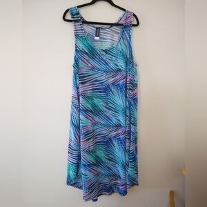 Swimsuits For All Teal Blue  Tropical Midi Sundress / Coverup Sleeveless 22/24